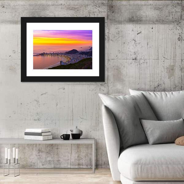 Sunset View Of Copacabana Beach Panoramic Canvas Wall Art-1 Piece-36" x 12"-Tiaracle