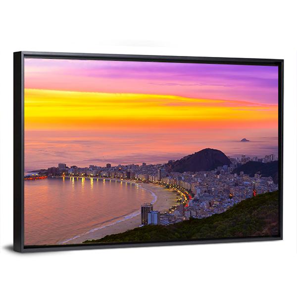 Sunset View Of Copacabana Beach Panoramic Canvas Wall Art-1 Piece-36" x 12"-Tiaracle