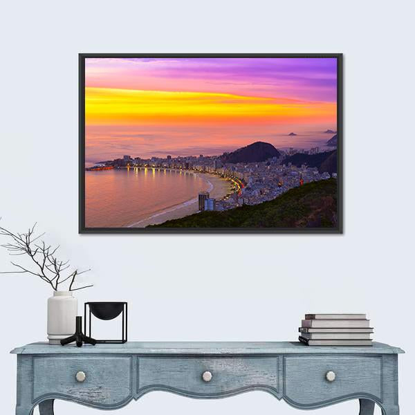 Sunset View Of Copacabana Beach Panoramic Canvas Wall Art-1 Piece-36" x 12"-Tiaracle
