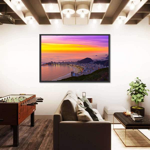 Sunset View Of Copacabana Beach Panoramic Canvas Wall Art-1 Piece-36" x 12"-Tiaracle
