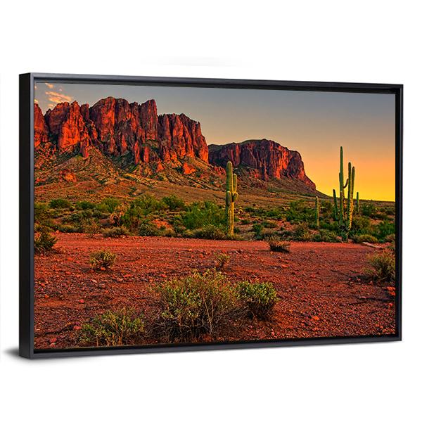 Sunset View Of Desert And Mountains Canvas Wall Art-3 Horizontal-Gallery Wrap-25" x 16"-Tiaracle