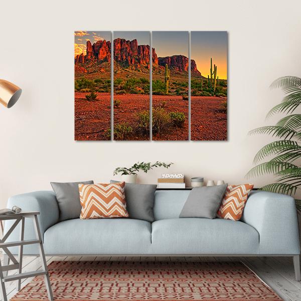 Sunset View Of Desert And Mountains Canvas Wall Art-4 Horizontal-Gallery Wrap-34" x 24"-Tiaracle