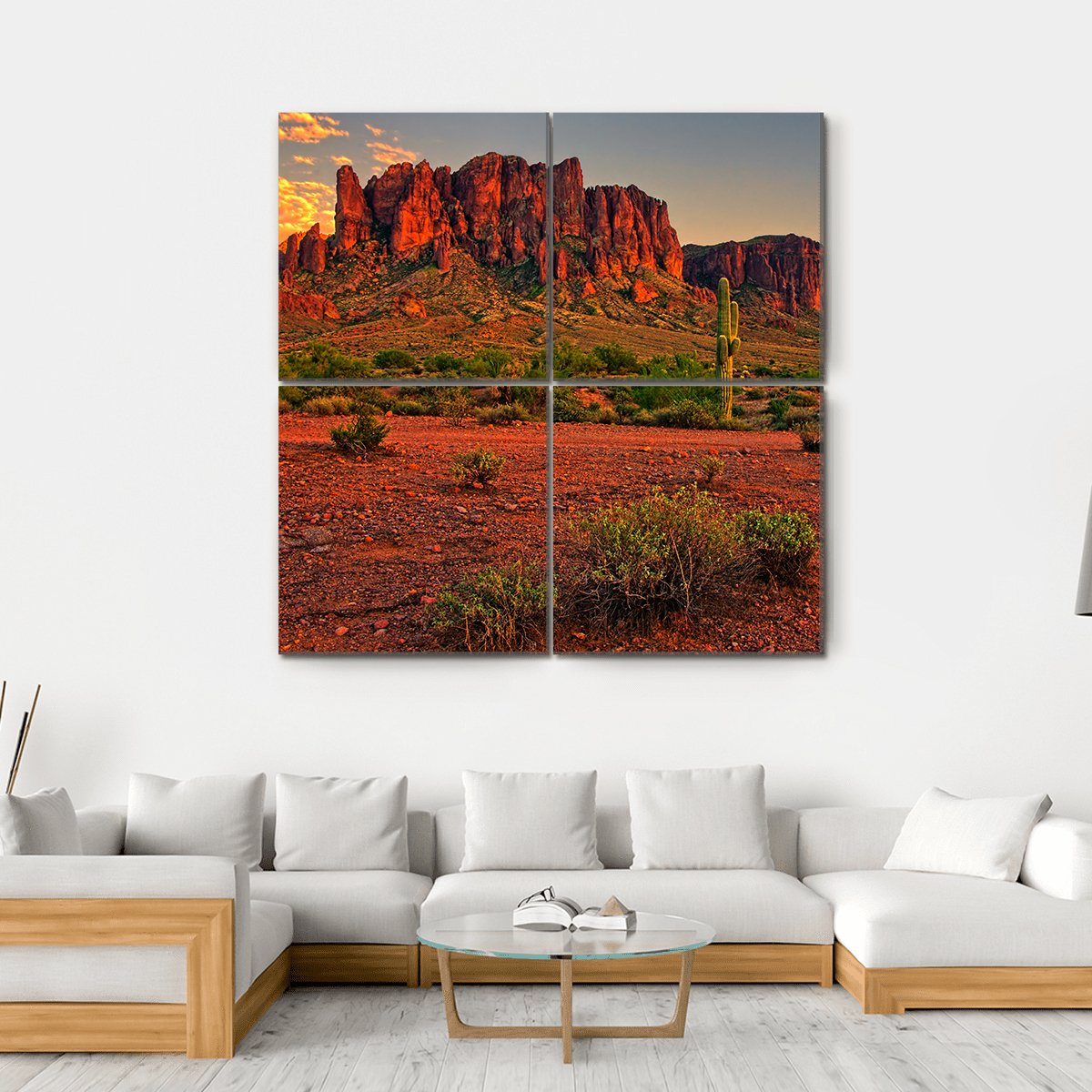 Sunset View Of Desert And Mountains Canvas Wall Art-4 Square-Gallery Wrap-17" x 17"-Tiaracle