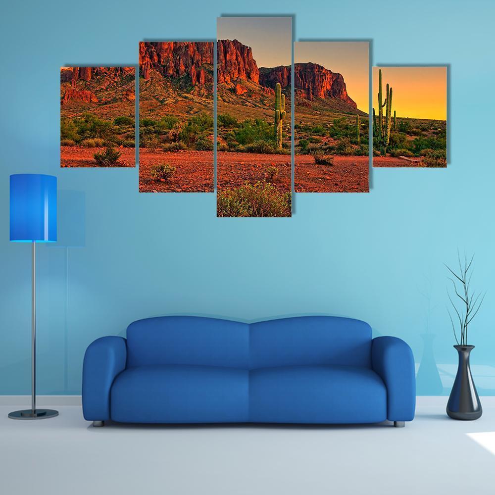 Sunset View Of Desert And Mountains Canvas Wall Art-3 Horizontal-Gallery Wrap-37" x 24"-Tiaracle