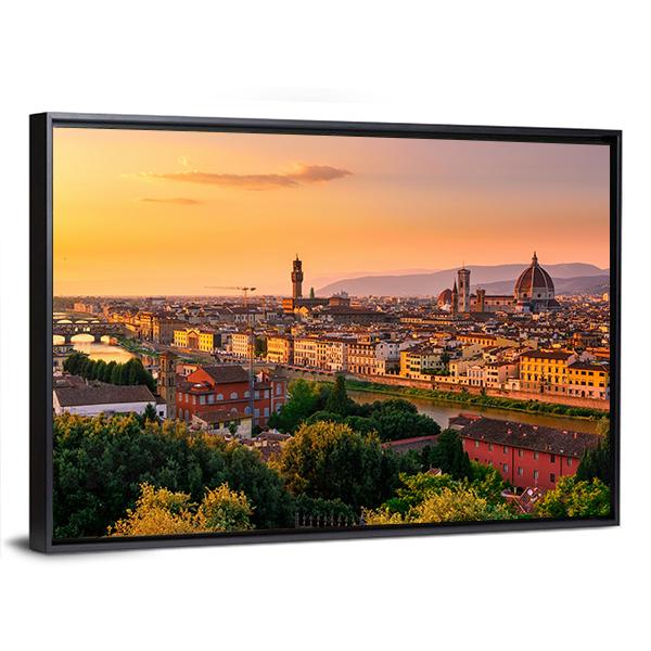 Sunset View Of Florence Canvas Wall Art-3 Horizontal-Gallery Wrap-25" x 16"-Tiaracle