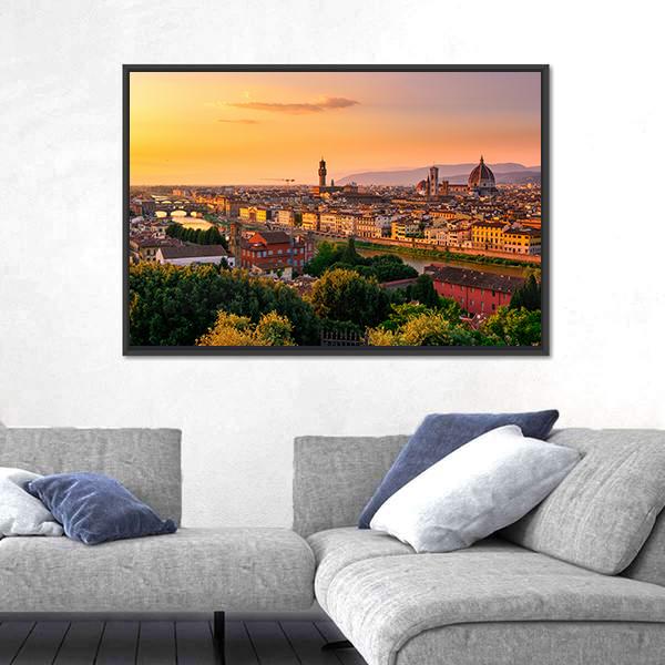 Sunset View Of Florence Canvas Wall Art-3 Horizontal-Gallery Wrap-25" x 16"-Tiaracle