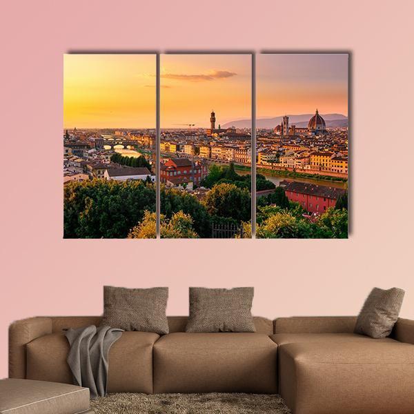 Sunset View Of Florence Canvas Wall Art-3 Horizontal-Gallery Wrap-37" x 24"-Tiaracle