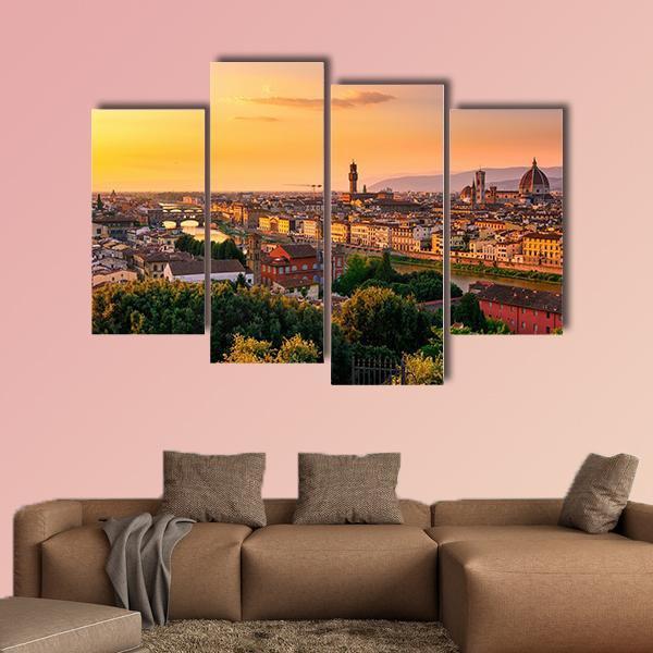 Sunset View Of Florence Canvas Wall Art-4 Pop-Gallery Wrap-50" x 32"-Tiaracle