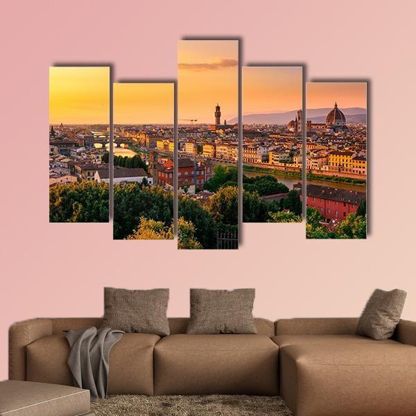 Sunset View Of Florence Canvas Wall Art-5 Pop-Gallery Wrap-47" x 32"-Tiaracle