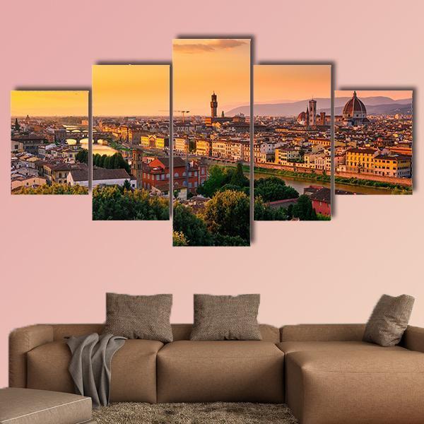 Sunset View Of Florence Canvas Wall Art-5 Star-Gallery Wrap-62" x 32"-Tiaracle