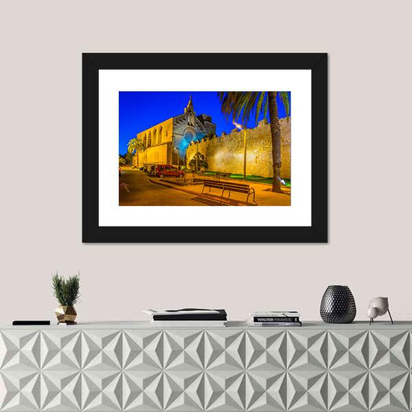 Sunset View Of Fortification Of Alcudia Town At Mallorca Canvas Wall Art-1 Piece-Framed Print-20" x 16"-Tiaracle