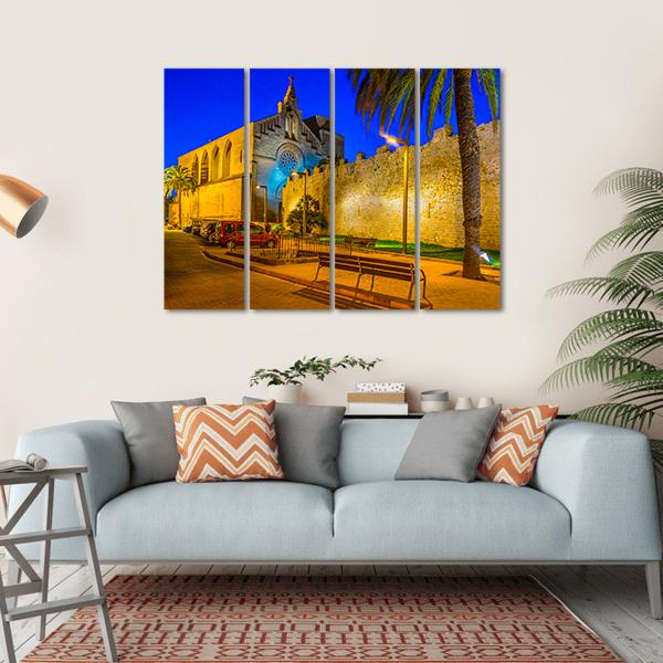 Sunset View Of Fortification Of Alcudia Town At Mallorca Canvas Wall Art-4 Horizontal-Gallery Wrap-34" x 24"-Tiaracle