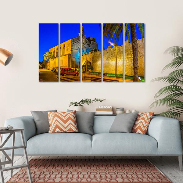 Sunset View Of Fortification Of Alcudia Town At Mallorca Canvas Wall Art-5 Horizontal-Gallery Wrap-22" x 12"-Tiaracle