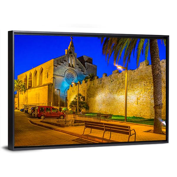 Sunset View Of Fortification Of Alcudia Town At Mallorca Canvas Wall Art-3 Horizontal-Gallery Wrap-25" x 16"-Tiaracle