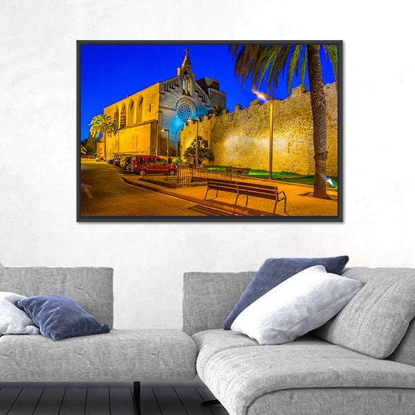Sunset View Of Fortification Of Alcudia Town At Mallorca Canvas Wall Art-3 Horizontal-Gallery Wrap-25" x 16"-Tiaracle