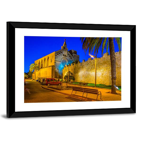 Sunset View Of Fortification Of Alcudia Town At Mallorca Canvas Wall Art-3 Horizontal-Gallery Wrap-25" x 16"-Tiaracle