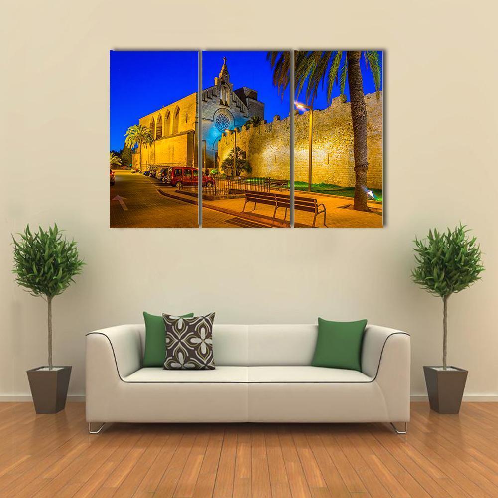 Sunset View Of Fortification Of Alcudia Town At Mallorca Canvas Wall Art-3 Horizontal-Gallery Wrap-37" x 24"-Tiaracle