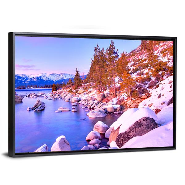 Sunset View Of Lake Tahoe Canvas Wall Art-3 Horizontal-Gallery Wrap-25" x 16"-Tiaracle