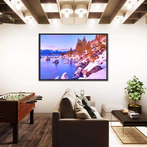 Sunset View Of Lake Tahoe Canvas Wall Art-3 Horizontal-Gallery Wrap-25" x 16"-Tiaracle