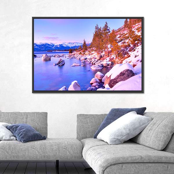 Sunset View Of Lake Tahoe Canvas Wall Art-3 Horizontal-Gallery Wrap-25" x 16"-Tiaracle
