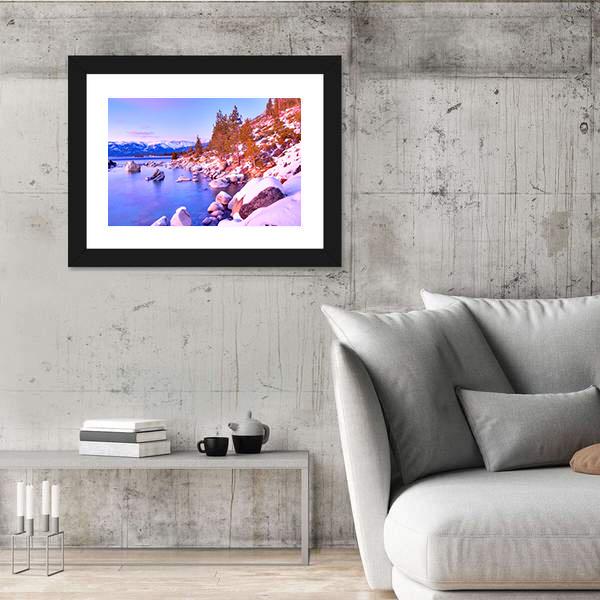 Sunset View Of Lake Tahoe Canvas Wall Art-3 Horizontal-Gallery Wrap-25" x 16"-Tiaracle