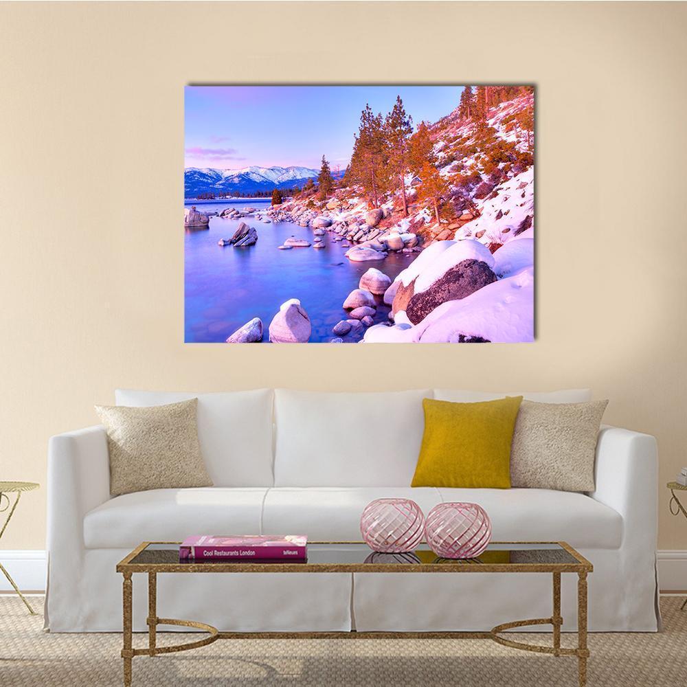 Sunset View Of Lake Tahoe Canvas Wall Art-1 Piece-Gallery Wrap-36" x 24"-Tiaracle