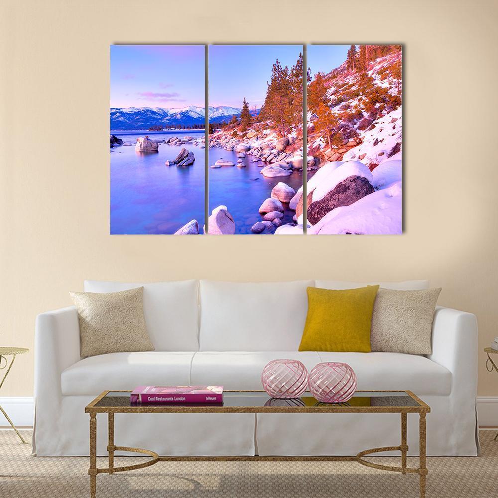 Sunset View Of Lake Tahoe Canvas Wall Art-3 Horizontal-Gallery Wrap-37" x 24"-Tiaracle