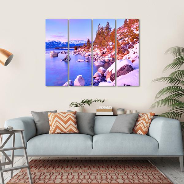 Sunset View Of Lake Tahoe Canvas Wall Art-4 Horizontal-Gallery Wrap-34" x 24"-Tiaracle