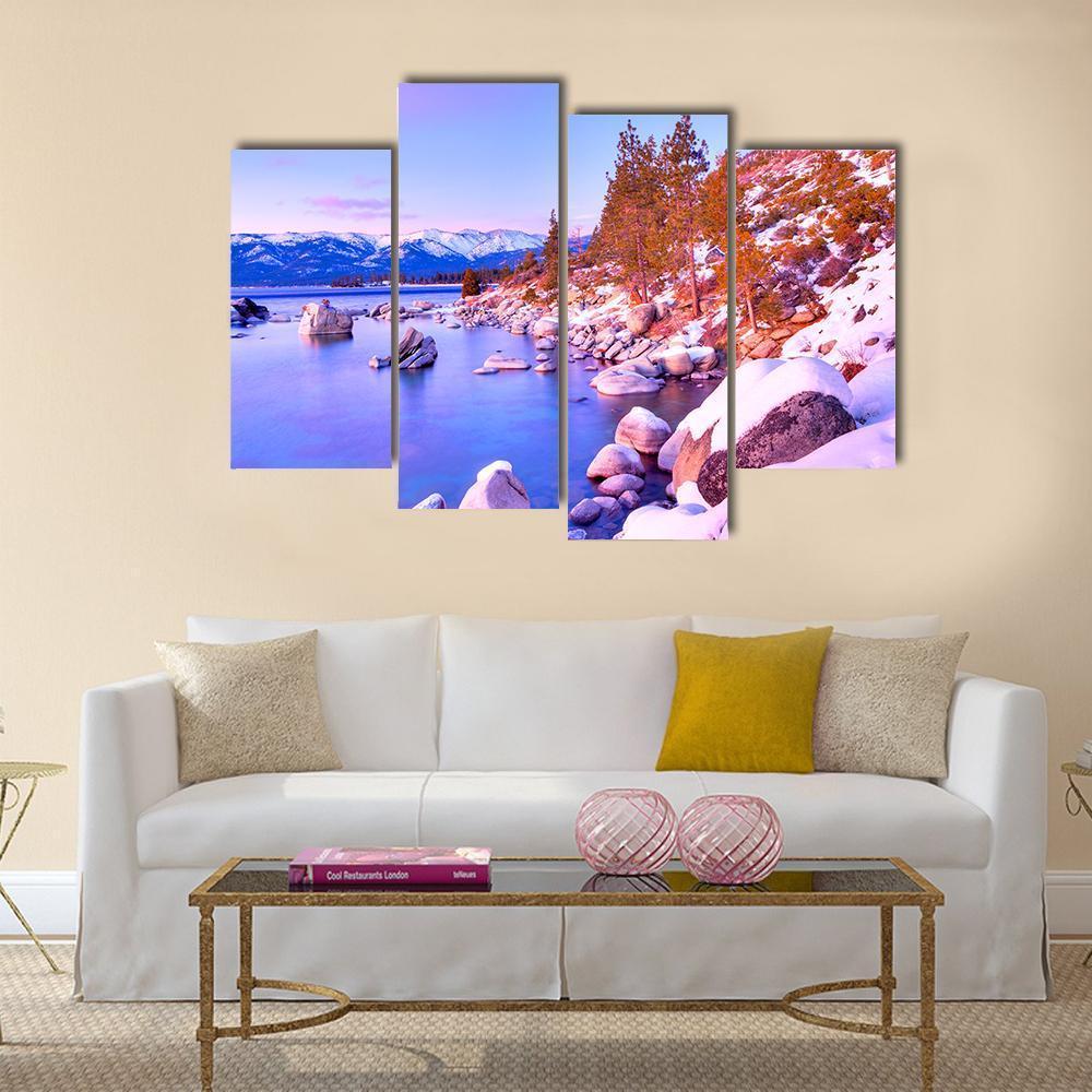 Sunset View Of Lake Tahoe Canvas Wall Art-4 Pop-Gallery Wrap-50" x 32"-Tiaracle