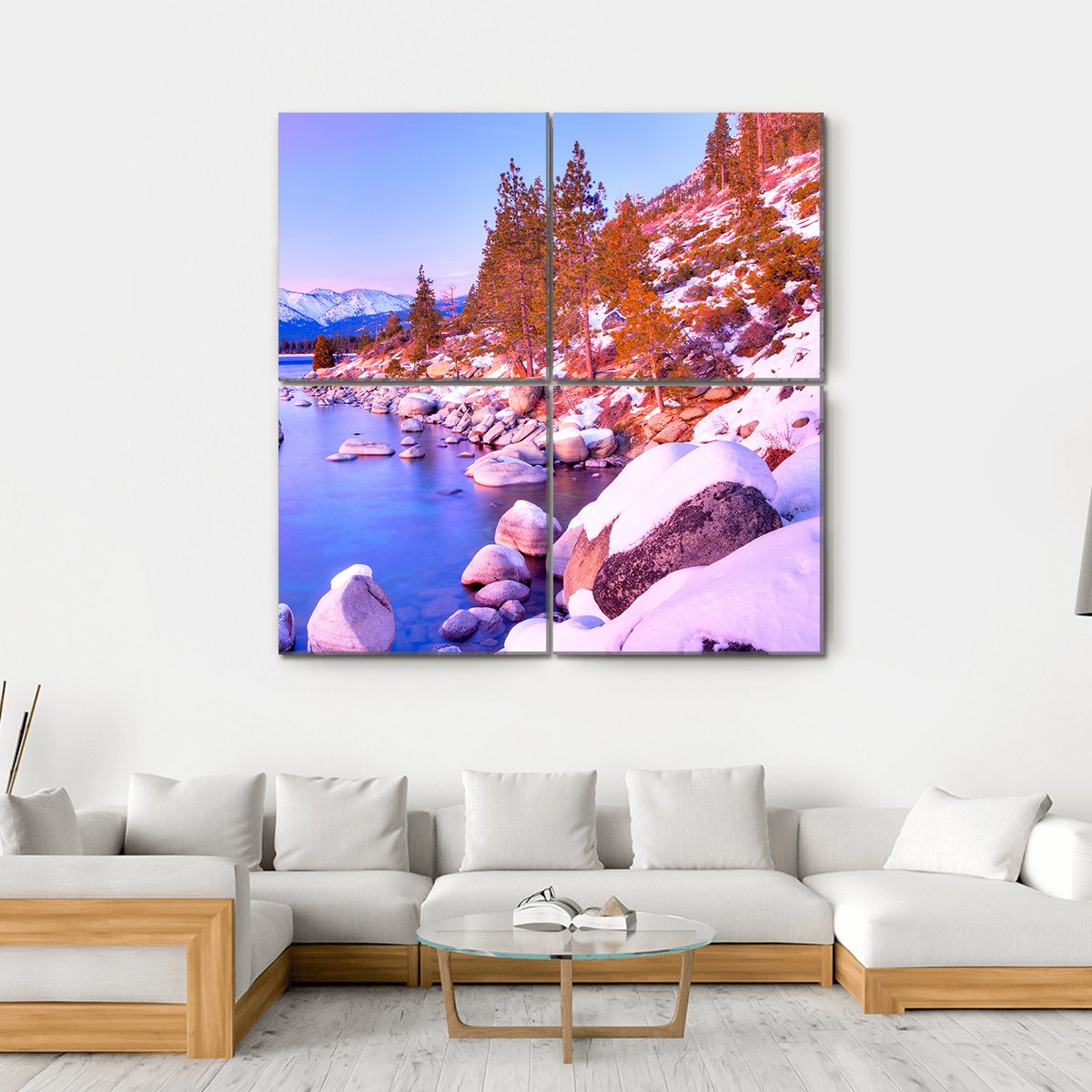 Sunset View Of Lake Tahoe Canvas Wall Art-4 Square-Gallery Wrap-17" x 17"-Tiaracle