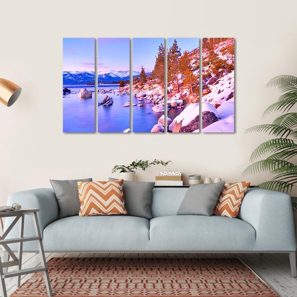 Sunset View Of Lake Tahoe Canvas Wall Art-5 Horizontal-Gallery Wrap-22" x 12"-Tiaracle