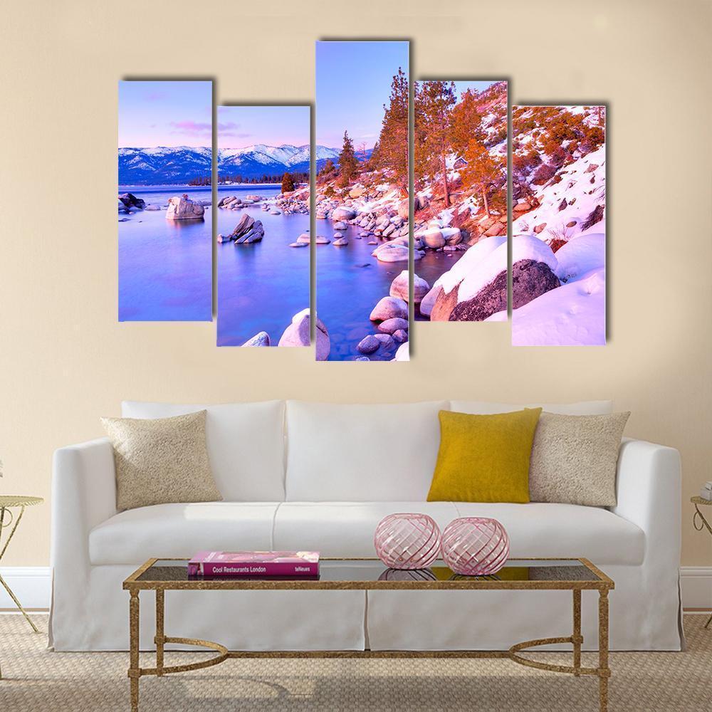 Sunset View Of Lake Tahoe Canvas Wall Art-5 Pop-Gallery Wrap-47" x 32"-Tiaracle