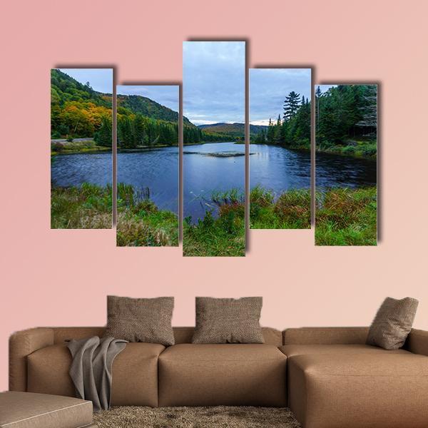 Sunset View Of Monroe Lake In Canada Canvas Wall Art-5 Pop-Gallery Wrap-47" x 32"-Tiaracle