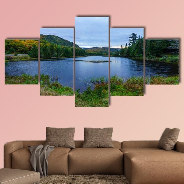Sunset View Of Monroe Lake In Canada Canvas Wall Art-5 Star-Gallery Wrap-62" x 32"-Tiaracle