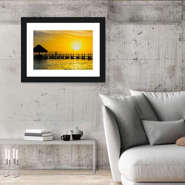 Sunset View Of Pier Of The Caribbean Beach Canvas Wall Art-3 Horizontal-Gallery Wrap-25" x 16"-Tiaracle