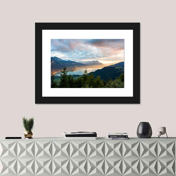 Sunset View Of Thun Lake Canvas Wall Art-1 Piece-Framed Print-20" x 16"-Tiaracle