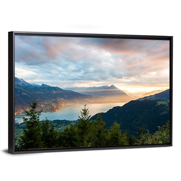 Sunset View Of Thun Lake Canvas Wall Art-3 Horizontal-Gallery Wrap-25" x 16"-Tiaracle