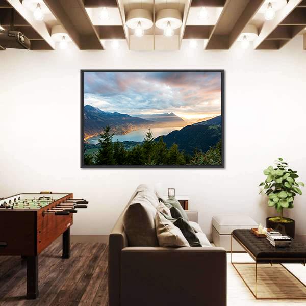 Sunset View Of Thun Lake Canvas Wall Art-3 Horizontal-Gallery Wrap-25" x 16"-Tiaracle