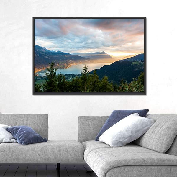 Sunset View Of Thun Lake Canvas Wall Art-3 Horizontal-Gallery Wrap-25" x 16"-Tiaracle