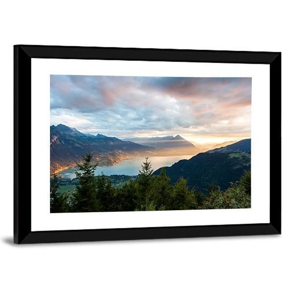 Sunset View Of Thun Lake Canvas Wall Art-3 Horizontal-Gallery Wrap-25" x 16"-Tiaracle