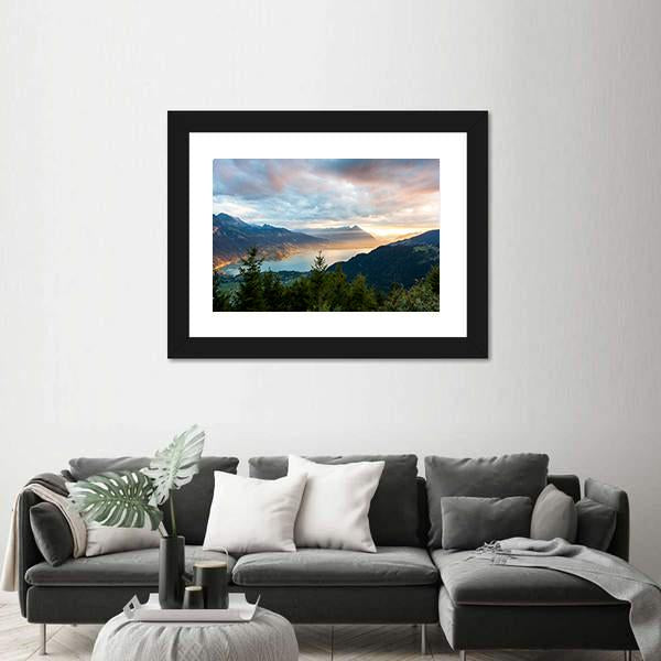 Sunset View Of Thun Lake Canvas Wall Art-3 Horizontal-Gallery Wrap-25" x 16"-Tiaracle