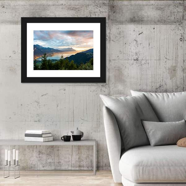 Sunset View Of Thun Lake Canvas Wall Art-3 Horizontal-Gallery Wrap-25" x 16"-Tiaracle