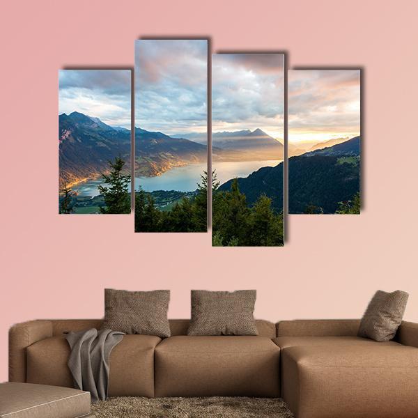 Sunset View Of Thun Lake Canvas Wall Art-1 Piece-Gallery Wrap-48" x 32"-Tiaracle