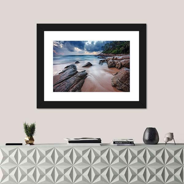 Sunset View Of Tropical Beach Canvas Wall Art-1 Piece-Framed Print-20" x 16"-Tiaracle