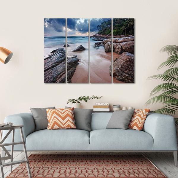 Sunset View Of Tropical Beach Canvas Wall Art-4 Horizontal-Gallery Wrap-34" x 24"-Tiaracle