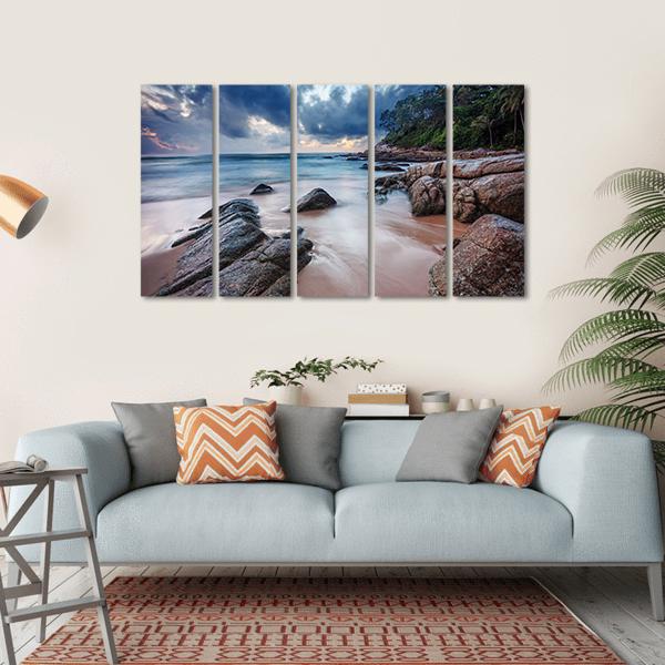 Sunset View Of Tropical Beach Canvas Wall Art-5 Horizontal-Gallery Wrap-22" x 12"-Tiaracle