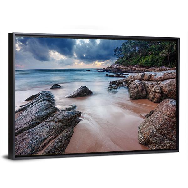 Sunset View Of Tropical Beach Canvas Wall Art-3 Horizontal-Gallery Wrap-25" x 16"-Tiaracle