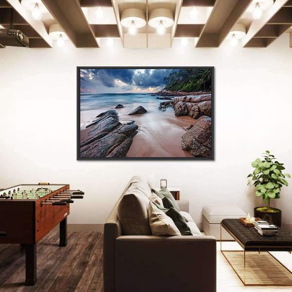 Sunset View Of Tropical Beach Canvas Wall Art-3 Horizontal-Gallery Wrap-25" x 16"-Tiaracle