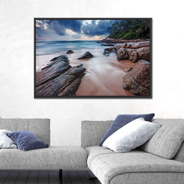 Sunset View Of Tropical Beach Canvas Wall Art-3 Horizontal-Gallery Wrap-25" x 16"-Tiaracle