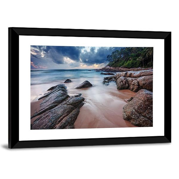 Sunset View Of Tropical Beach Canvas Wall Art-3 Horizontal-Gallery Wrap-25" x 16"-Tiaracle